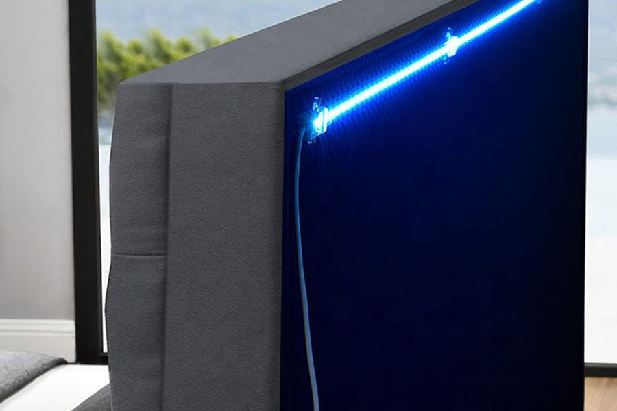 Cama moderna de armazenamento com elevador a gás LED de veludo chenille 1149-1G