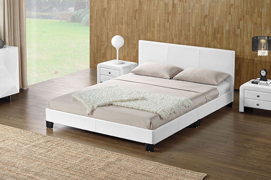 1142-2 Estrutura de cama queen-size de madeira em tecido de linho estilo americano