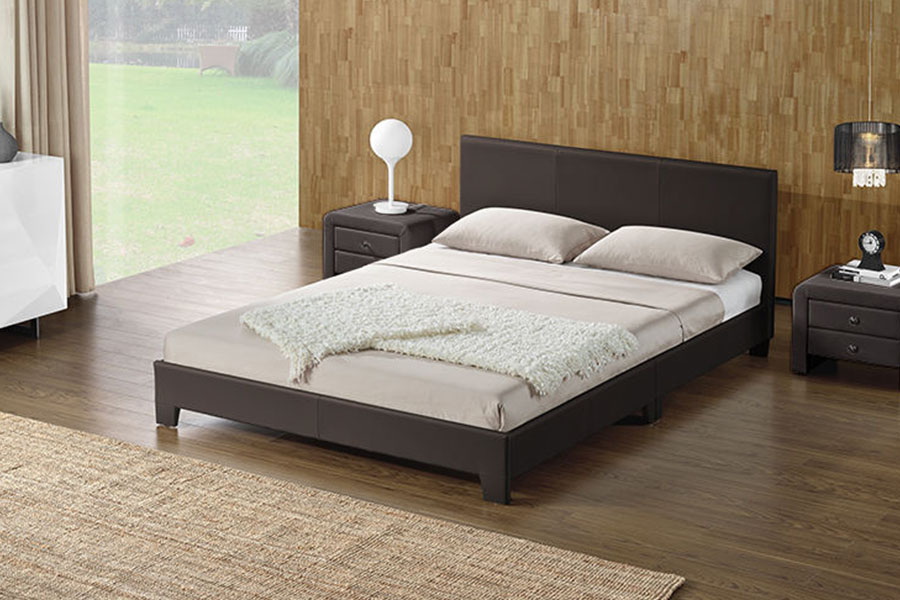 1142-2 Estrutura de cama queen-size de madeira em tecido de linho estilo americano