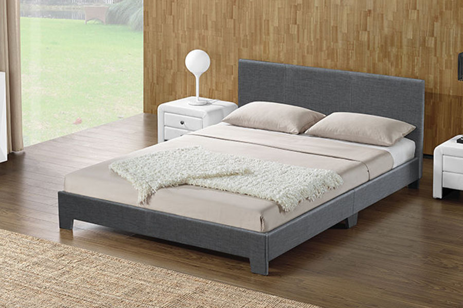 1142-2 Estrutura de cama queen-size de madeira em tecido de linho estilo americano