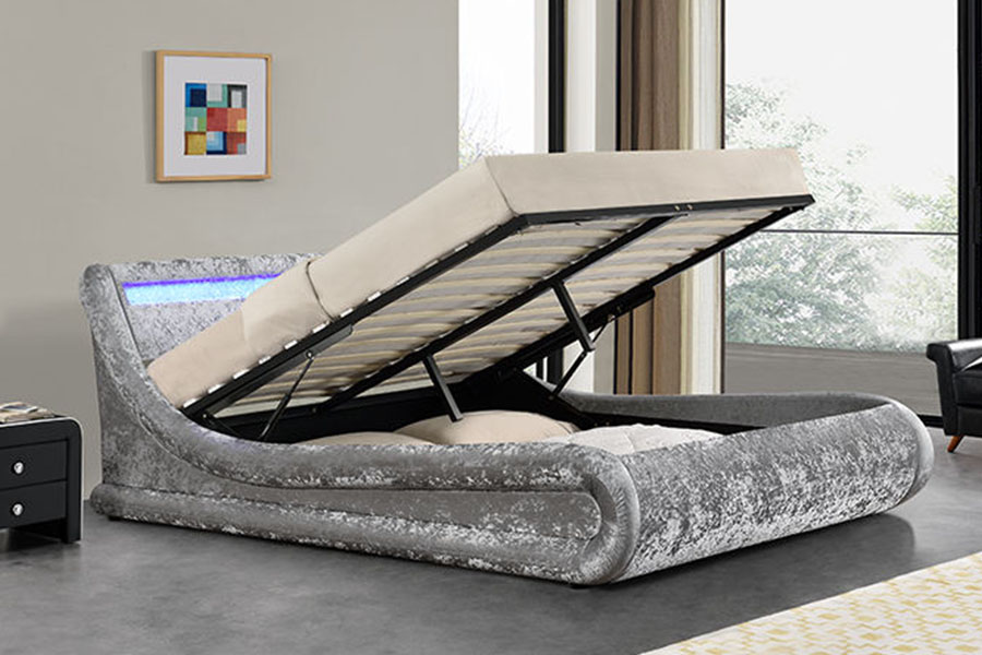 quadro estofado de couro da cama do rei LED PU do otomano 1138G