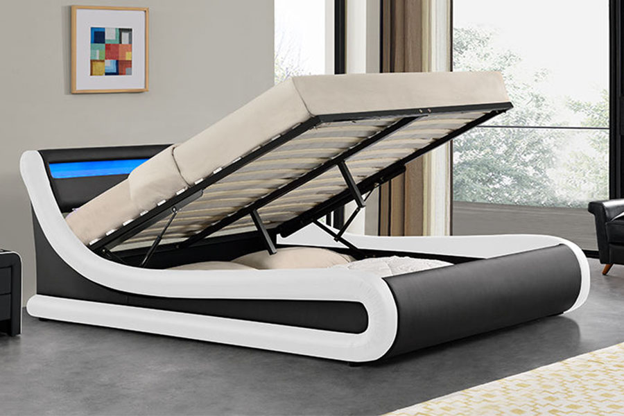 quadro estofado de couro da cama do rei LED PU do otomano 1138G