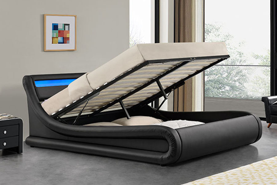 quadro estofado de couro da cama do rei LED PU do otomano 1138G