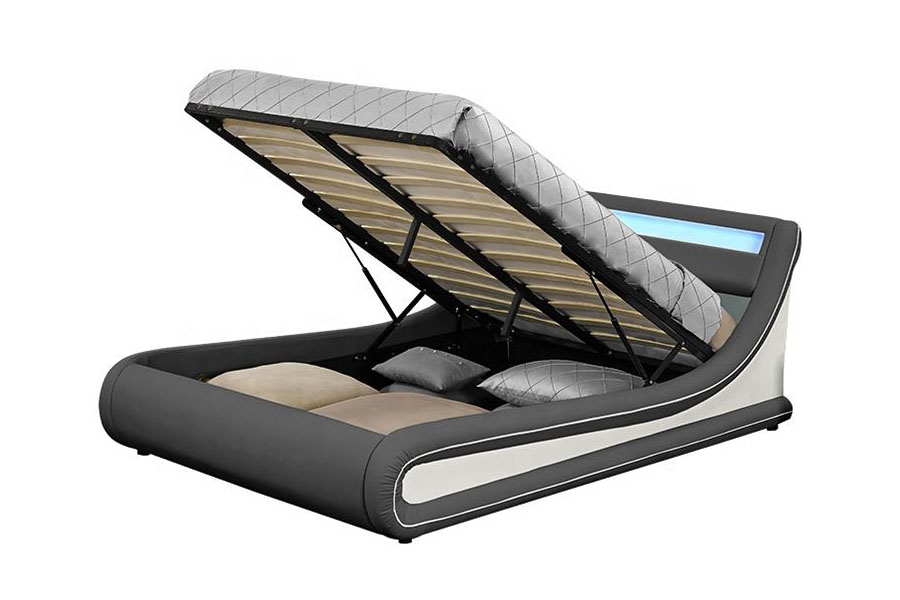 quadro estofado de couro da cama do rei LED PU do otomano 1138G