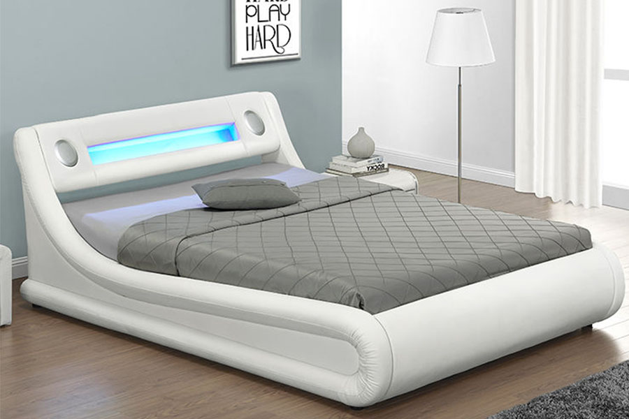 quadro estofado de couro da cama do rei LED PU do otomano 1138G