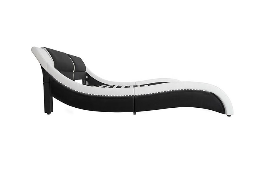 1178-1 Cama estofada Queen King de couro com moldura LED tipo onda