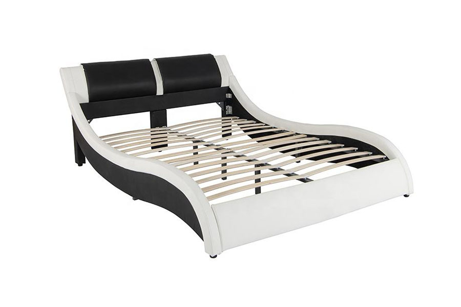 1178-1 Cama estofada Queen King de couro com moldura LED tipo onda