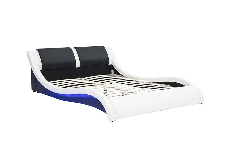 1178-1 Cama estofada Queen King de couro com moldura LED tipo onda