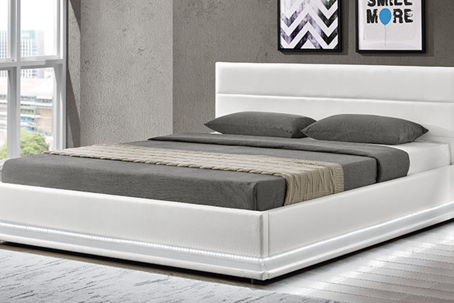 quadro estofado da cama do diodo emissor de luz do armazenamento de couro luxuoso moderno 1165-1G
