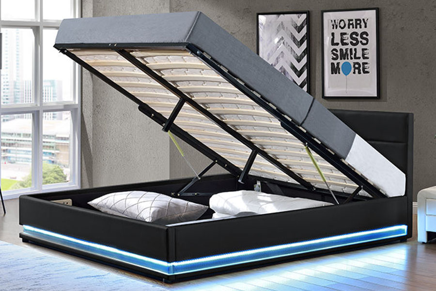 quadro estofado da cama do diodo emissor de luz do armazenamento de couro luxuoso moderno 1165-1G