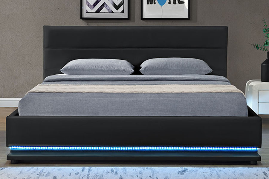 quadro estofado da cama do diodo emissor de luz do armazenamento de couro luxuoso moderno 1165-1G