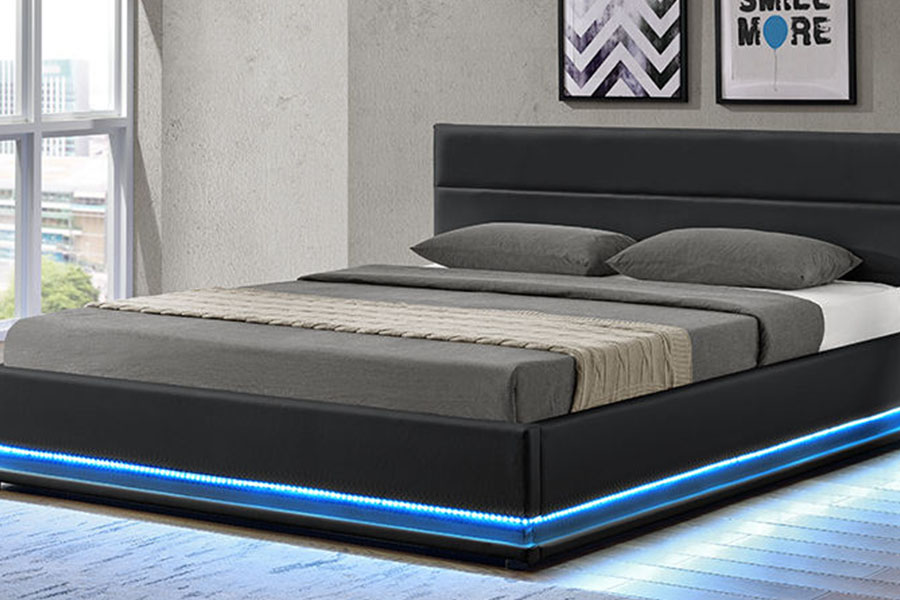 quadro estofado da cama do diodo emissor de luz do armazenamento de couro luxuoso moderno 1165-1G