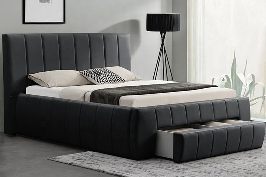 1238D Europeu PU-Couro Gaveta-Armazenamento Cama King Estofada