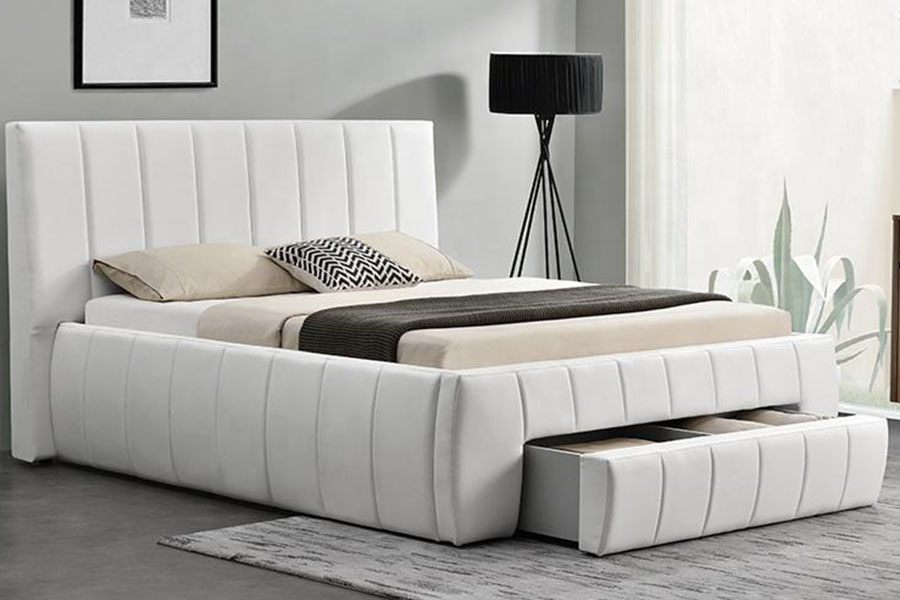 1238D Europeu PU-Couro Gaveta-Armazenamento Cama King Estofada
