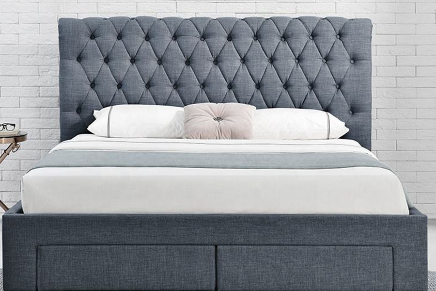 1217D Europeu Velvet Rhombus-Cabeceira King Estrutura de cama com quatro gavetas e armazenamento