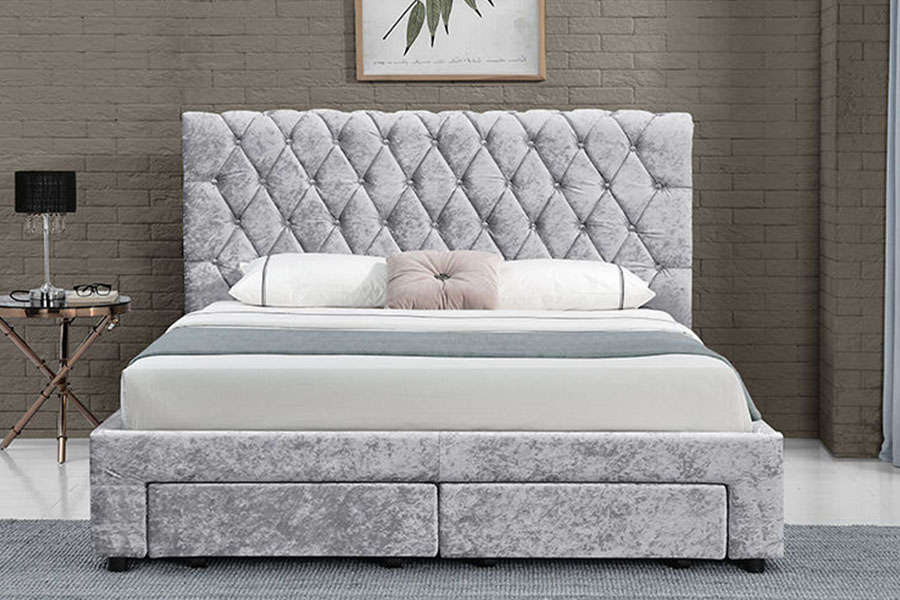 1217D Europeu Velvet Rhombus-Cabeceira King Estrutura de cama com quatro gavetas e armazenamento