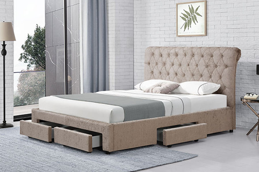 1217D Europeu Velvet Rhombus-Cabeceira King Estrutura de cama com quatro gavetas e armazenamento