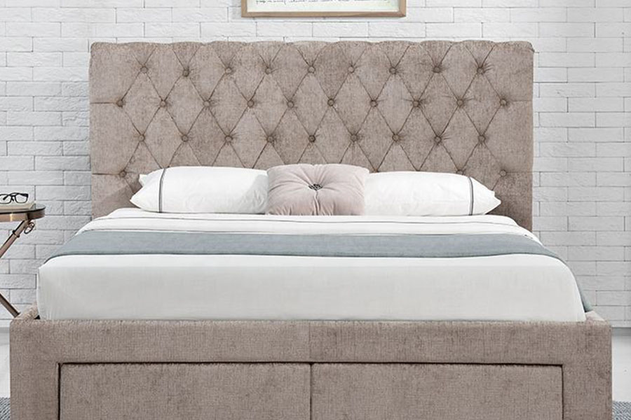 1217D Europeu Velvet Rhombus-Cabeceira King Estrutura de cama com quatro gavetas e armazenamento