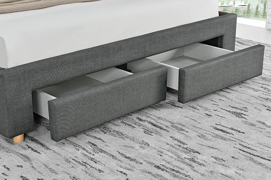 Estrutura de cama estofada em tecido minimalista com quatro gavetas 1216D