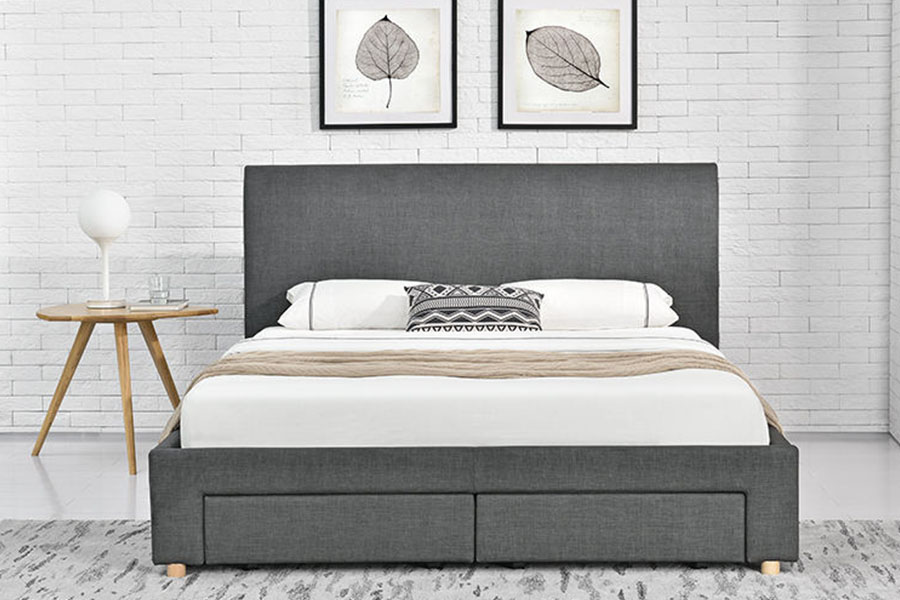 Estrutura de cama estofada em tecido minimalista com quatro gavetas 1216D