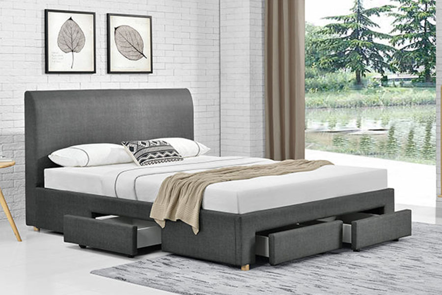 Estrutura de cama estofada em tecido minimalista com quatro gavetas 1216D