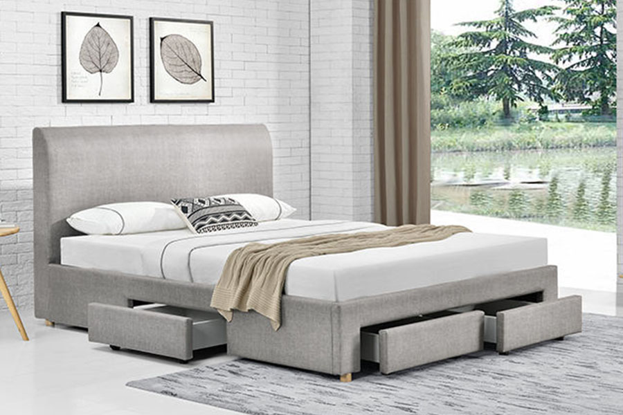Estrutura de cama estofada em tecido minimalista com quatro gavetas 1216D