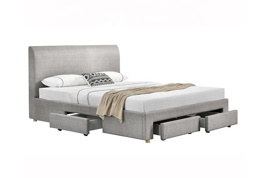 Estrutura de cama estofada em tecido minimalista com quatro gavetas 1216D