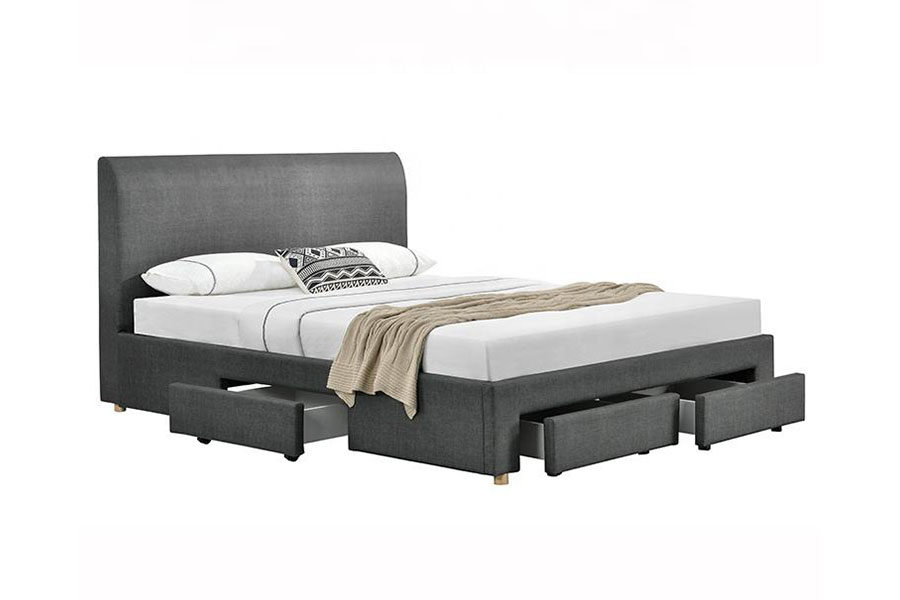 Estrutura de cama estofada em tecido minimalista com quatro gavetas 1216D