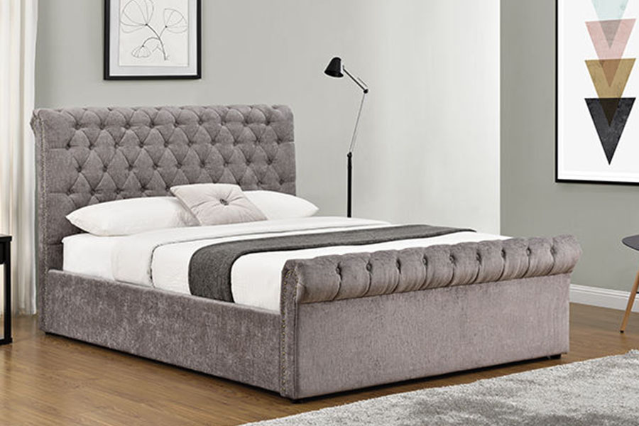 Estrutura da cama de armazenamento otomano 1208G Chesterfield Chenille-Velvet