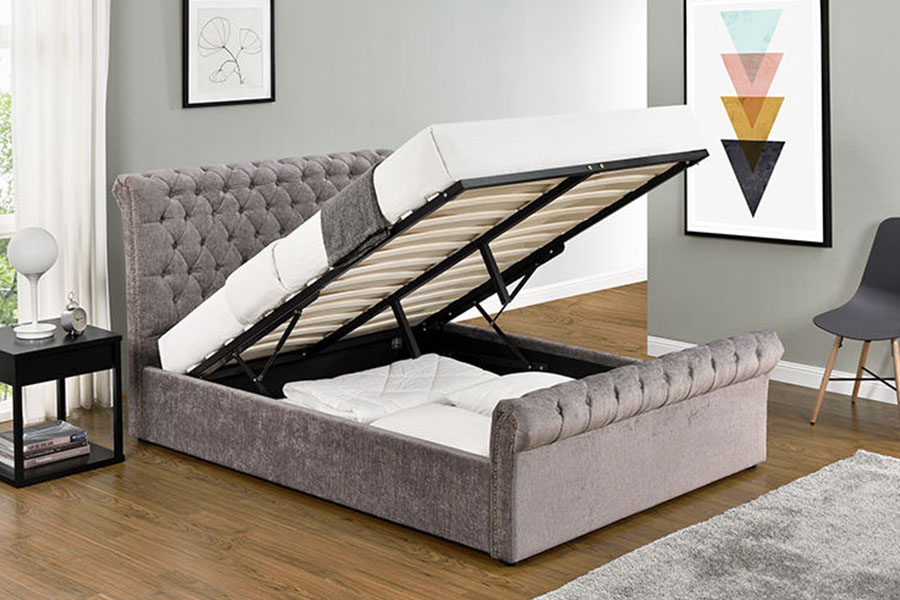 Estrutura da cama de armazenamento otomano 1208G Chesterfield Chenille-Velvet