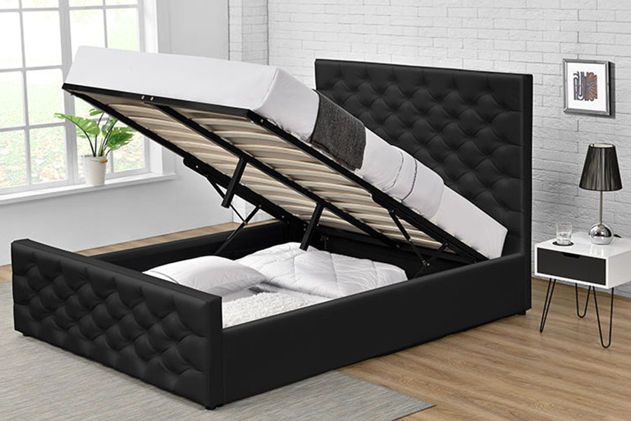 Estrutura da cama de armazenamento com elevador a gás duplo otomano europeu de couro falso 1207G