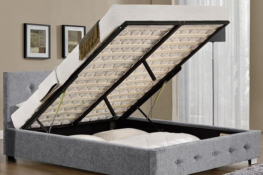 Estrutura da cama estofada king-size otomana em tecido 1191G