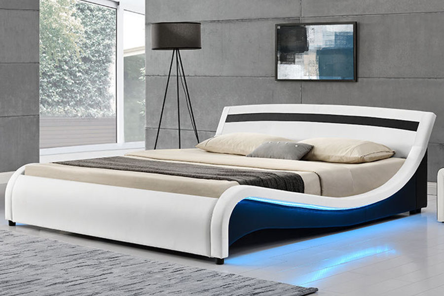 Estrutura estofada moderna da cama do diodo emissor de luz do couro do plutônio 1188-1-2B