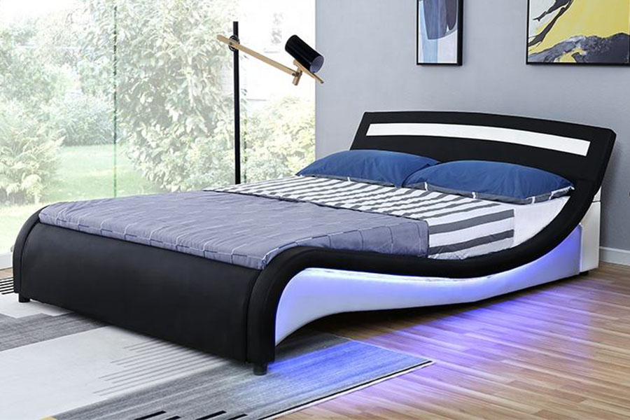 Estrutura estofada moderna da cama do diodo emissor de luz do couro do plutônio 1188-1-2B