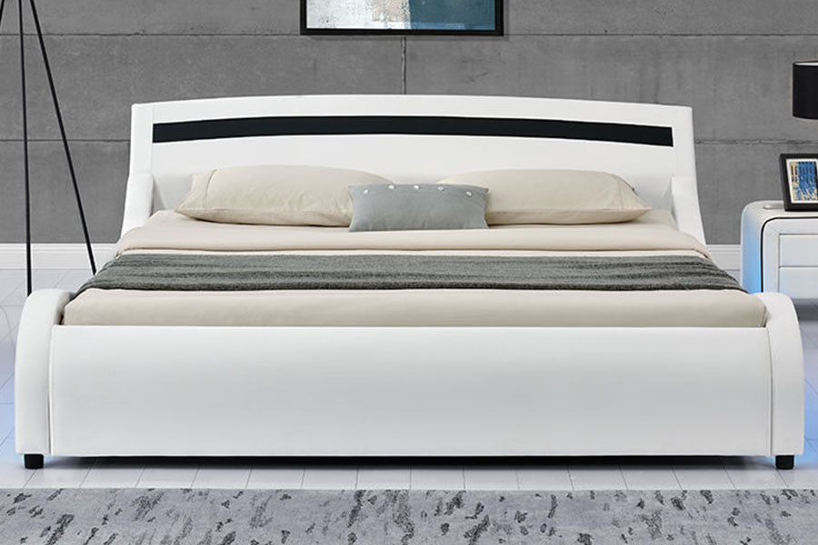 Estrutura estofada moderna da cama do diodo emissor de luz do couro do plutônio 1188-1-2B