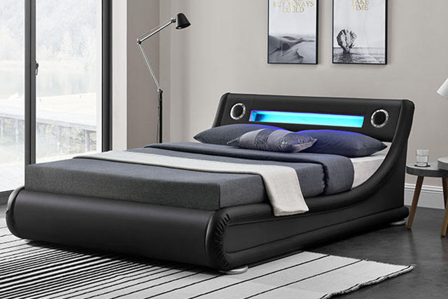 1324-1GS lindo alto-falante LED de couro com elevador a gás para armazenamento de estrutura de cama estofada
