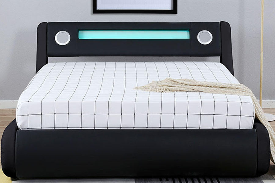 1324-1GS lindo alto-falante LED de couro com elevador a gás para armazenamento de estrutura de cama estofada