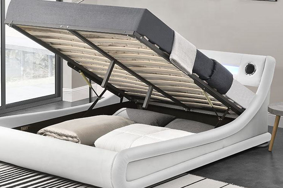 1324-1GS lindo alto-falante LED de couro com elevador a gás para armazenamento de estrutura de cama estofada
