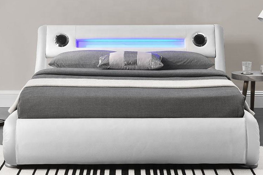 1324-1GS lindo alto-falante LED de couro com elevador a gás para armazenamento de estrutura de cama estofada
