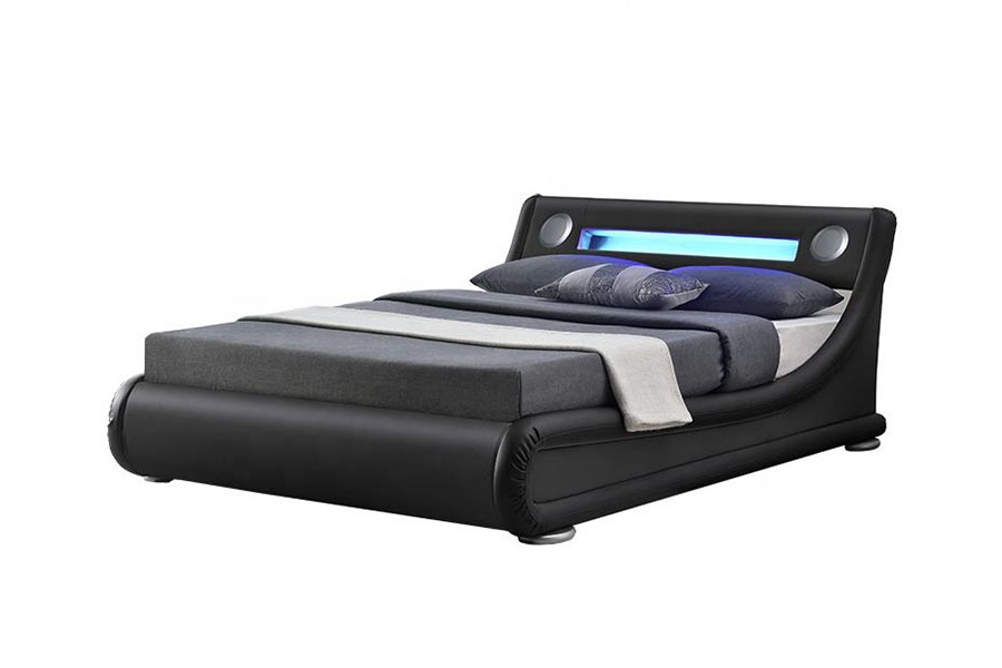 1324-1GS lindo alto-falante LED de couro com elevador a gás para armazenamento de estrutura de cama estofada