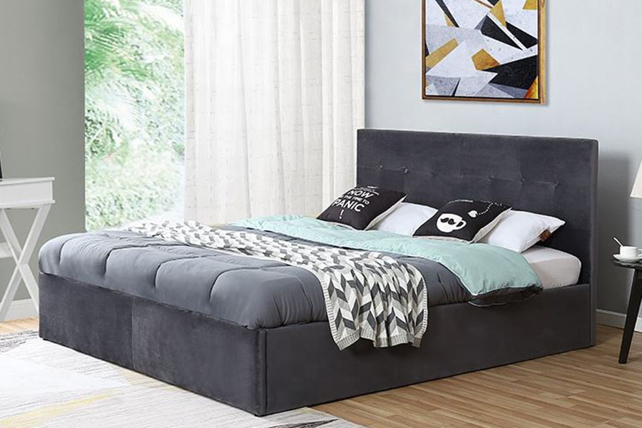 Estrutura de cama estofada de madeira com elevador a gás de veludo de operação flexível 1407G