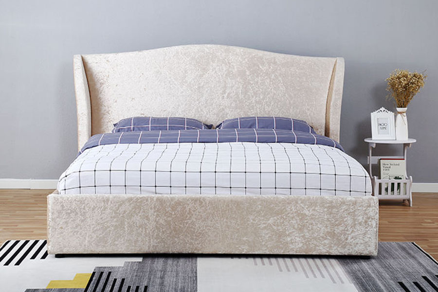 Estrutura de cama estofada otomana com acabamento em ostra champanhe-veludo 1320G