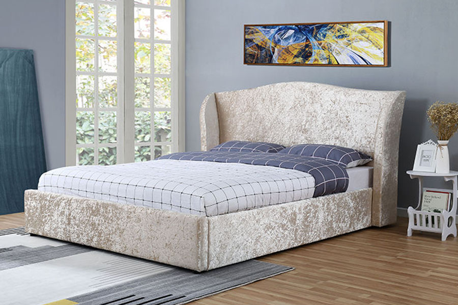Estrutura de cama estofada otomana com acabamento em ostra champanhe-veludo 1320G