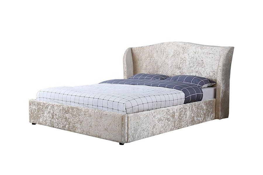 Estrutura de cama estofada otomana com acabamento em ostra champanhe-veludo 1320G