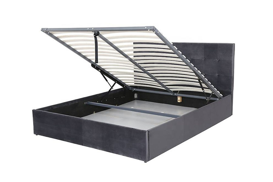 Estrutura de cama estofada de madeira com elevador a gás de veludo de operação flexível 1407G
