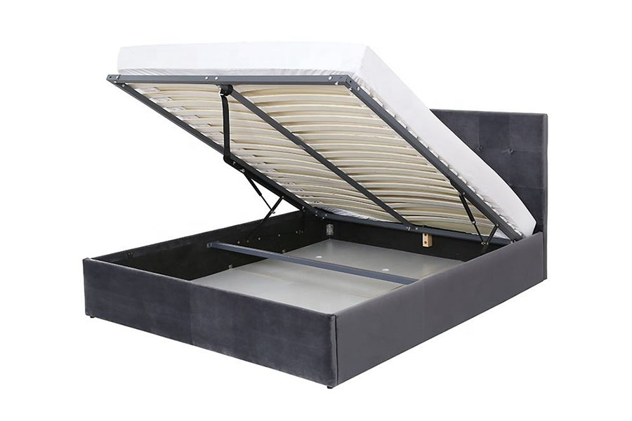 Estrutura de cama estofada de madeira com elevador a gás de veludo de operação flexível 1407G