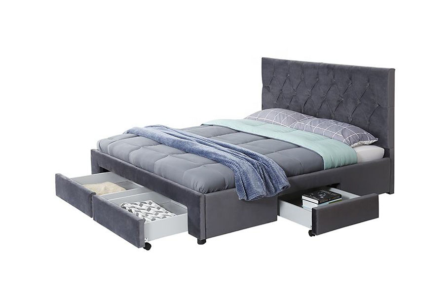 1406D Velvet King gaveta com base de madeira estofada estrutura de cama de armazenamento