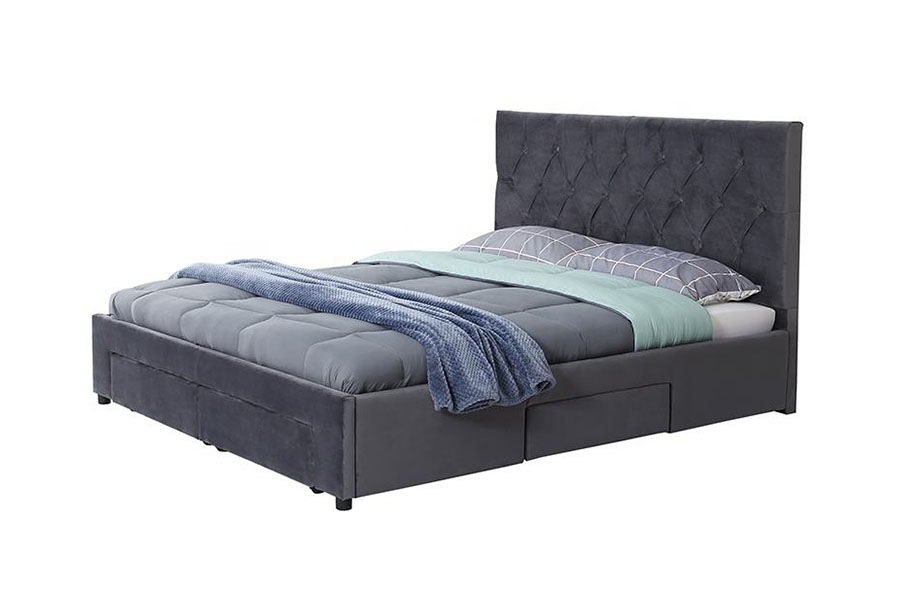 1406D Velvet King gaveta com base de madeira estofada estrutura de cama de armazenamento