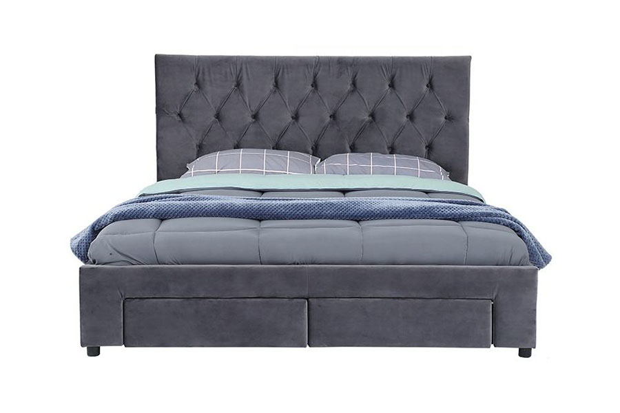 1406D Velvet King gaveta com base de madeira estofada estrutura de cama de armazenamento