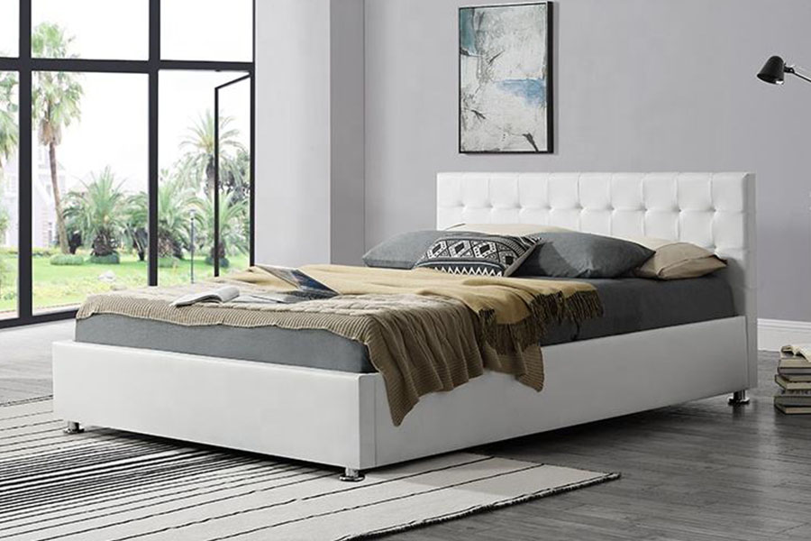1405G preto falso-PU couro interno otomano estofado estrutura de cama de armazenamento